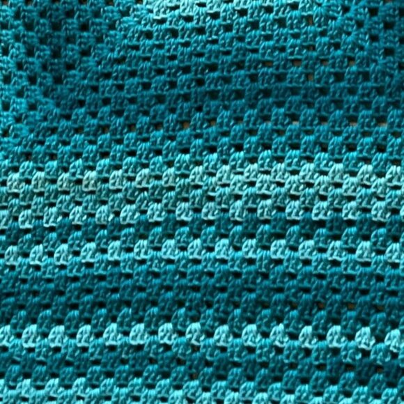 Handmade Crochet Teal Blue Green Throw Blanket - Picture 11 of 12